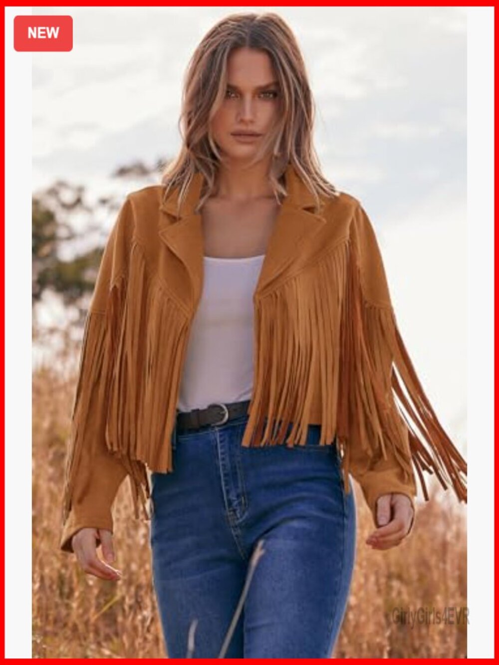 Faux Suede Fringe Cropped Jacket, Motorcycle Style, Straight Fit, Lightweight - Picture 5 of 7